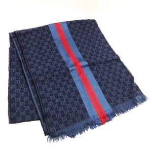 Gucci Bufanda Azul Marino Lana Burdeos 80% Seda 20% 4722995 - Imagen 1 de 11