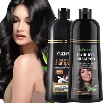 MS.DEAR 500ml Hair Instant Dye Shampoo Hair Color Shampoo for Hair Natural Black Color