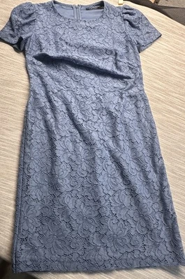 Lauren Ralph Lauren Puff-Sleeve Lace Cocktail Dress Blue SIZE 2 - Image 1 of 4