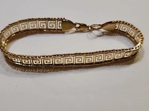 14K Gelbgold durchbrochenes geometrisches griechisches Schlüsseldesign Armband Perlen. B-1 - Bild 1 von 5