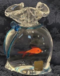 SIGNED OSCAR ZANETTI MURANO ART GLASS GOLDFISH aka FISH in a BAG - Picture 1 of 11