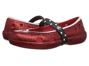 CROCS 202694-610 KEELEY MINNIE GLITTERFLAT Yth's (M) rot Croslite Slipper Clog - Bild 1 von 7