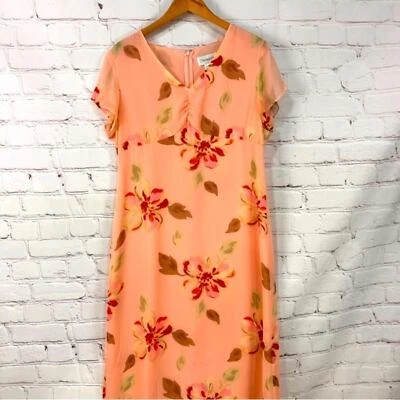 Vestido maxi midi floral vintage años 90 fluido tropical Resortwear rosa una línea 14 Foto 1 de 4