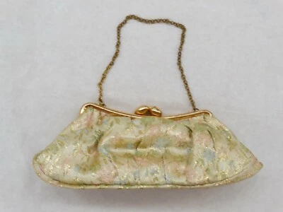 Vintage / Older Pastel Floral Pattern Clasping With Chain Coin Purse / Clutch - Image 1 of 4