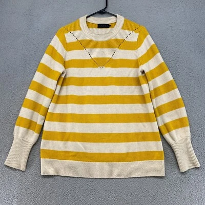 Suéter Escotilla Mujer 1/Pequeño Lana Merino Cachemira Rayas Avena Dorado Foto 1 de 4