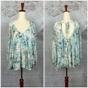 CATO floral top size L watercolor whimsical fairy boho angel sleeve blouse - Picture 1 of 6