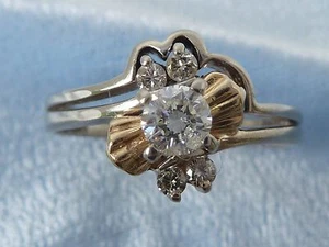 Oro amarillo 14K boda/compromiso, diamantes de 4 mm y 4, 2 mm, TCW 0,37 quilates, talla 9 - Imagen 1 de 5