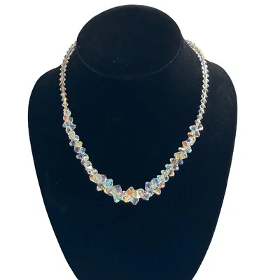 NWT Swarovski Graduated Aurora Borealis Big Babe Crystals Sterling Necklace 16+" - Image 1 of 4