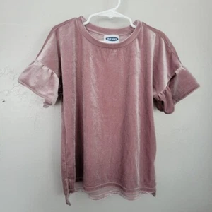 Old Navy Small 6 7 Mauve Pink Velvet Velour Short Sleeve Blouse Bell Sleeve - Picture 1 of 3