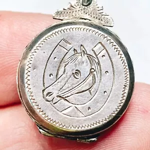 LUX antico medaglione ritratto di cavallo, argento sterling, inciso, gioielli equestri - Foto 1 di 4