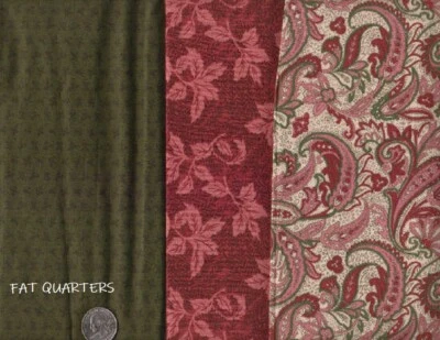 Fat Quarters ~ 被子棉套装 ~ 绿色和红色佩斯利 ~ x 3 — 第 1/2 张图片