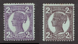 1897-00 Queensland, Australia Sc# 115 116, 2½d, QV, Violet, Rose. MNG Cv$28 - Picture 1 of 1