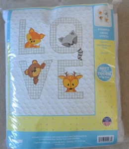 Neu Janlynn Baby Quilt Liebe Waldtiere gestempelt Kreuzstich Kit 34" x 43" - Bild 1 von 4