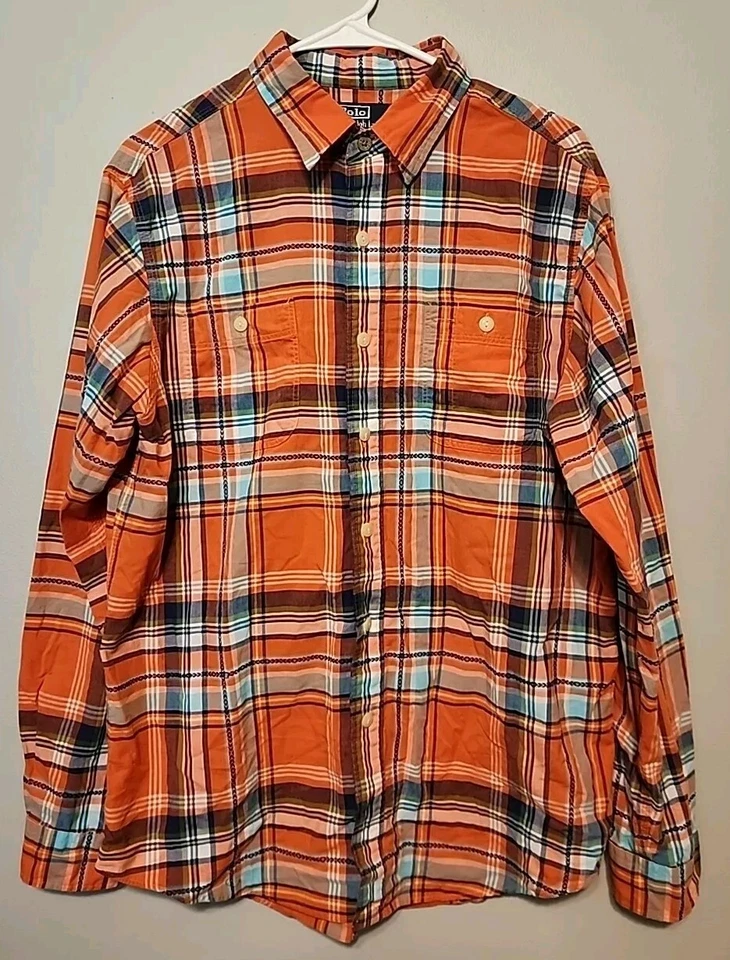 Vintage Polo Ralph Lauren Mens Large Green Blue Orange Aztec Pockets - Image 1 of 4