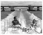 Vtg Press Photo Couple Rental Houseboat Deck Bayway Bridge Boca Ciega Tampa Bay