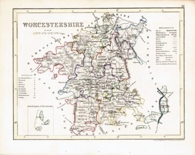 1846 Archer & Dugdale Antique Map of the English County of Worcestershire - Image 1 of 2