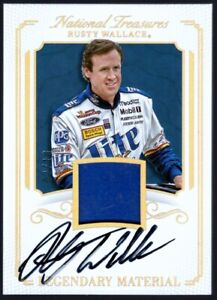 RUSTY WALLACE /10 HOLO GOLD AUTO RACE USED JERSEY PATCH 2017 NATIONAL TREASURES