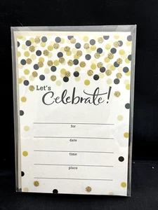 Hallmark Celebration Invitations Pack di 20 punti a pois oro glitter e nero NUOVO - Foto 1 di 3