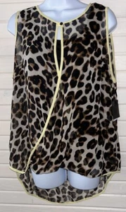 NWT Alfani Sz 14 Brown Black Sheer Leopard Blouse w/ Tank Liner Poly Chiffon - Picture 1 of 13