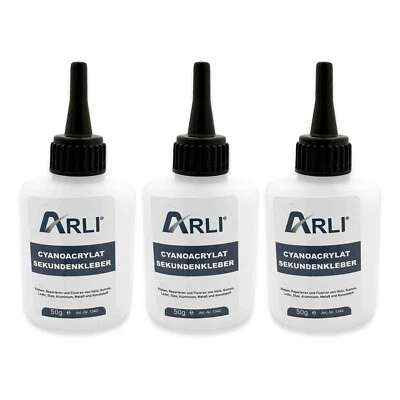 ARLI 3x Sekundenkleber 50g Universal Cyanacrylat extrem stark Kleber Superkleber 150g