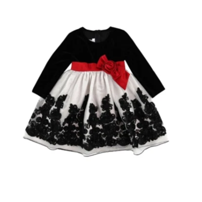 Vestido de Navidad Bonnie Jean Fit & Flare Talla 2T Terciopelo Lazo Bordado Negro Foto 1 de 4