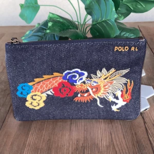 Polo Ralph Lauren Denim Dragon Pouch Clutch Lunar New Year Embroidered - Picture 1 of 12