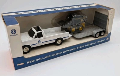 Ertl New Holland Pickup w Skid Steer Loader Trailer 1/32 Diecast Toy Model 1995  - Image 1 of 4