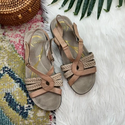 ABEO Neutral Brown Tan Leather Strappy Sling Back Foot Bed Sandal 7N NARROW - Image 1 of 4