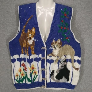 BellePointe Pullover Weste Damen Large blau Neuheit Katze Strick Knopfleiste Ramie - Bild 1 von 15