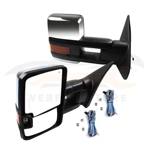 For 2007-15 Toyota Tundra Pair Chrome Power+Heated Turn Signals Tow Side Mirrors - Picture 1 of 9