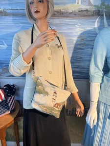 Vintage Gobelin Leuchtturm Schultertasche Handtasche Küste Maritim Szene 0046 - Bild 1 von 3