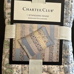 Charter Club 1-Standard Spring Gingham Patchwork Reversible Cotton Quilted Sham - Picture 1 of 16