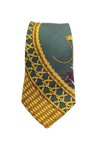 Hermes Mens Classic Width Silk Carriage Abstract Silk Tie Green Brown Multi - Picture 1 of 5