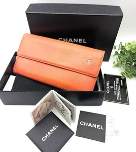 CHANEL Camellia Coco Mark Long Wallet Coral Pink Leather Excellent with Box Used - Picture 1 of 19