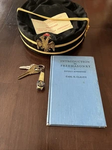 VTG 32nd Degree Freemason Dbl Eagle Masonic Scottish Rite Hat Lot W/ Intro Book - Picture 1 of 6