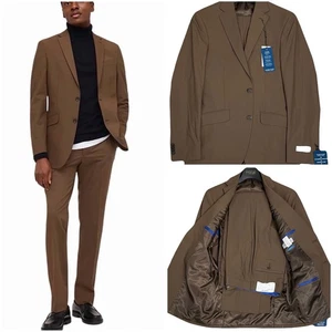 Kenneth Cole Men Slim fit 2 Piece Suit 40L 33/32 Waist Brown Caramel Stretch New - Picture 1 of 6
