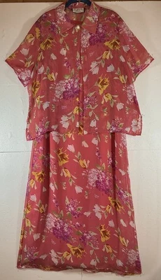 Vtg Mary McFadden Floral Sleeveless Dress Long Sheer 14 With Liner & Over Blouse - Image 1 of 4