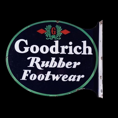 PORCELAIN GOODRICH ENAMEL SIGN 24X16 INCHES DOUBLE SIDED WITH FLANGE - Image 1 of 2