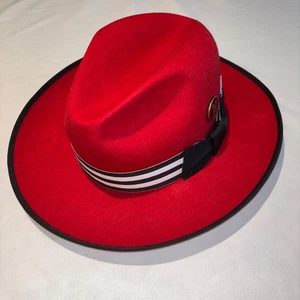 Cappello Flamekeepers Club Harlem NY Wicket Rosso Fedora 100% Lana Feltro Raso Fodera M - Foto 1 di 8