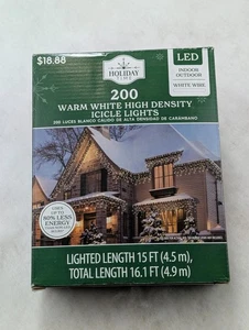 200 luces LED blancas cálidas de alta densidad para hielo cable blanco tiempo de vacaciones 16 pies ¡NUEVO! - Imagen 1 de 3