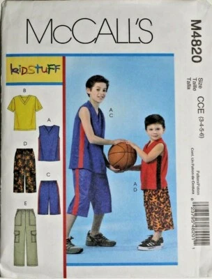 McCall's 4820 Boys T-Shirts Shorts Pants & Cargo Pants Sewing Pattern 3-4-5-6 - Image 1 of 2
