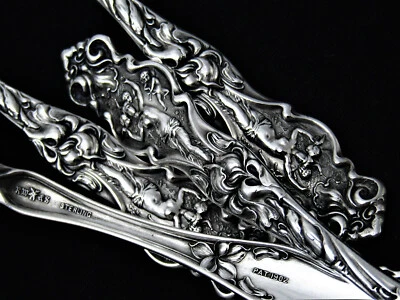 ❤️ JUEGO DE CINCO HORAS IRIAN WALLACE ESTERLINA/4pC CUPIDO ART NOUVEAU c.1902 Foto 1 de 4