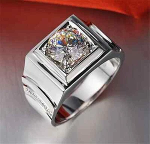 Anillo de compromiso de diamantes para hombre de platino macizo anillo para hombre fiesta de cumpleaños nuevo - Imagen 1 de 11