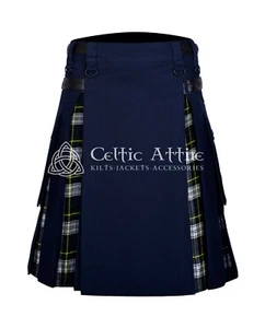 Scottish Men's Hybrid Utility Kilt Navy Blue Cotton & Dress Gordon Tartan Kilt - Picture 1 of 2