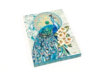 PUNCH STUDIO GOLD FOIL JEWEL EMBELLISHED LARGE POCKET NOTEPAD TEAL PEACOCK