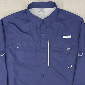 Realtree Fishing Shirt Mens 2XL Blue Nylon Performance Vented Long Sleeve Button - Picture 1 of 16