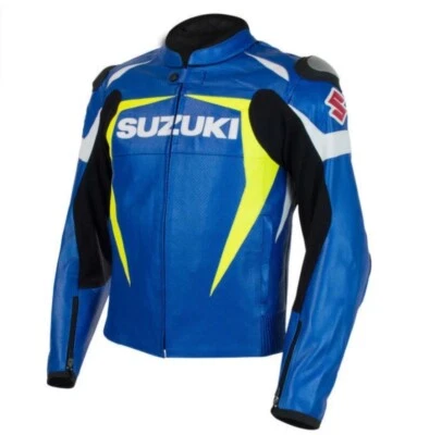 New Suzuki Motorbike Motorcycle Cowhide Leather Racing Jacket Mens Biker Jacket - Image 1 of 4