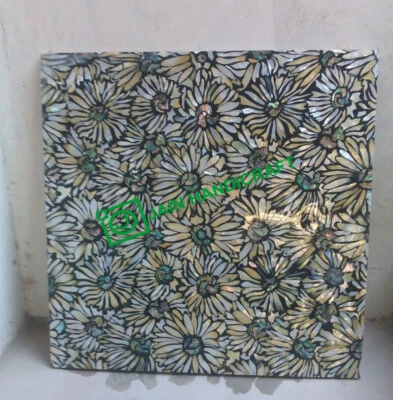 18'' black marble table top dining coffee paua shell pietra dura inlay antique  - Image 1 of 4