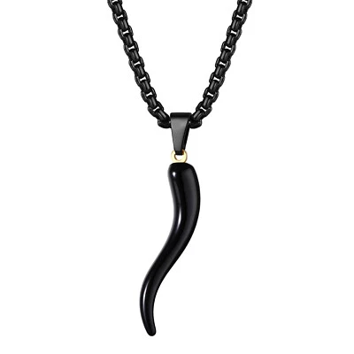 Lucky Italian Horn Necklace for Women Men Steel Cornicello Protective Pendant - Image 1 of 4