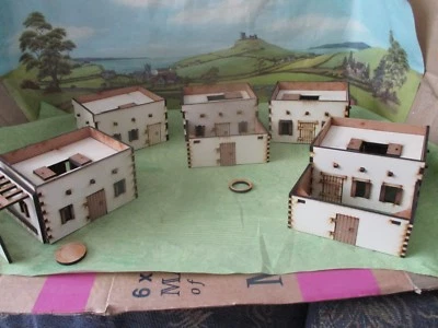 28mm Set G WHITE 5x Adobe Desert arab Afghaniastan Wild West buildings Scenery